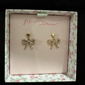 Betsey Johnson Gold Bow Earrings with Heart Accent
